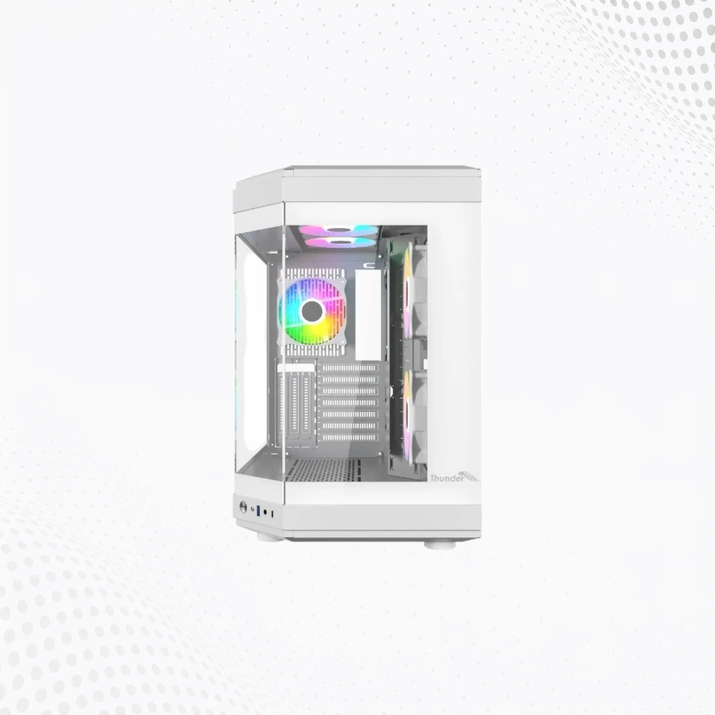 Thunder Carbon TGC-639W White Mid-Tower ATX Gaming Case – Dual Chamber, Panoramic Tempered Glass Mega Games