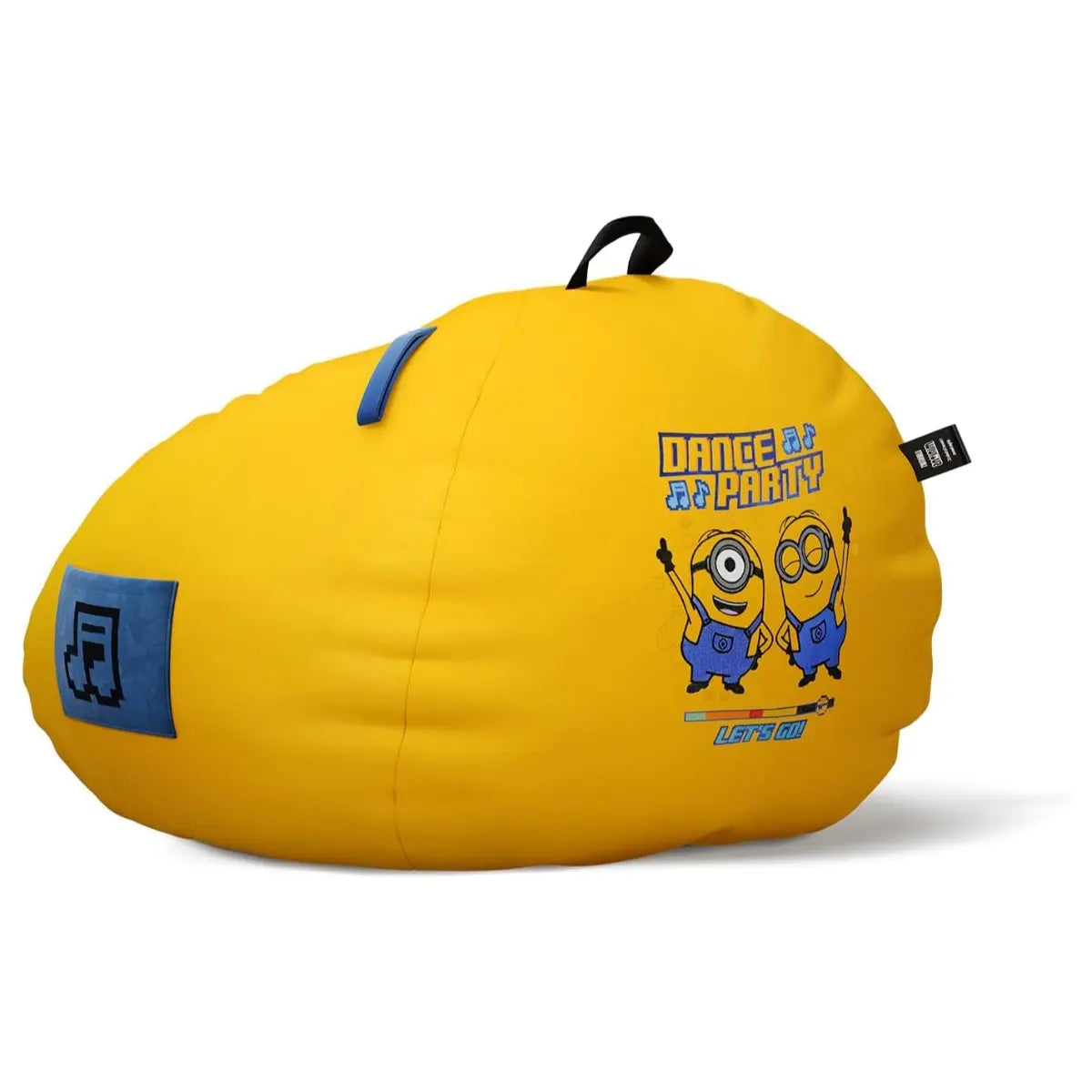 Minions design on the yellow and blue AndaSeat Minions bean bag sofa