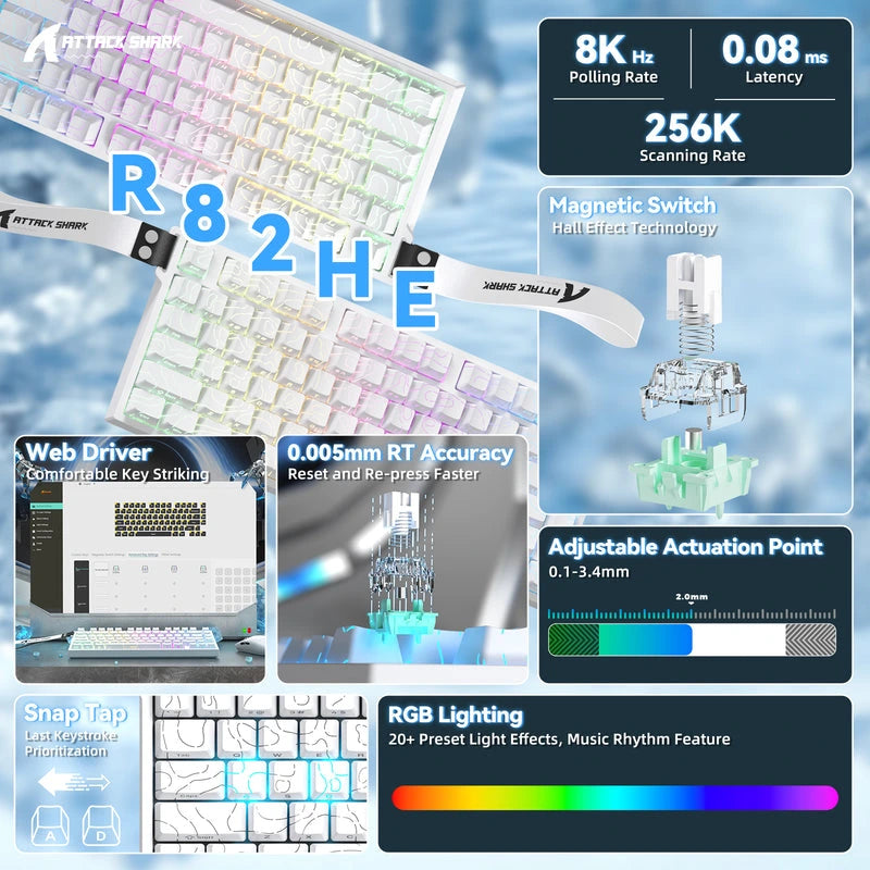 ATTACK SHARK R82 HE Rapid Trigger Gaming Keyboard White Price in Pakistan