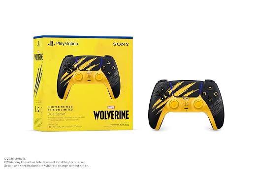 Marvel’s Wolverine Battle Yellow PS5 DualSense controller front view – Mega Games