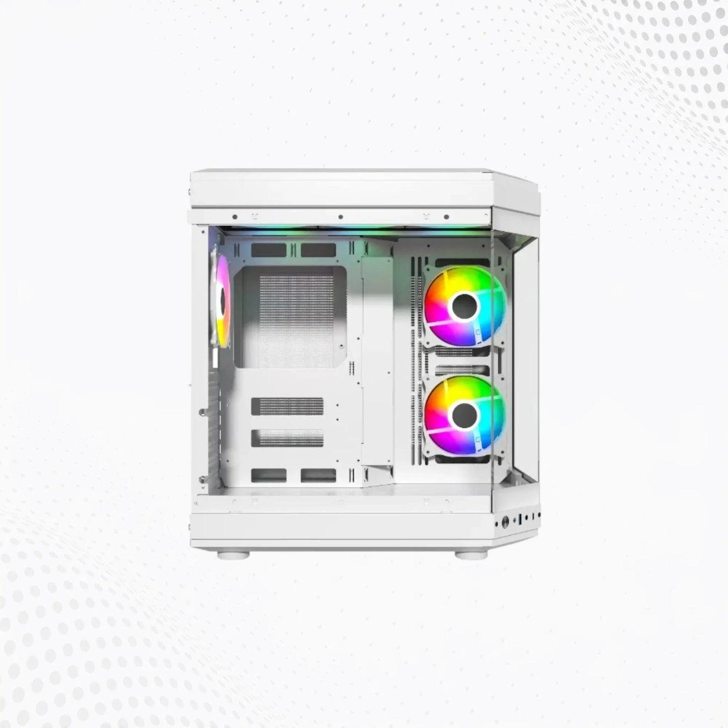 Thunder Carbon TGC-639W White Mid-Tower ATX Gaming Case – Dual Chamber, Panoramic Tempered Glass Mega Games