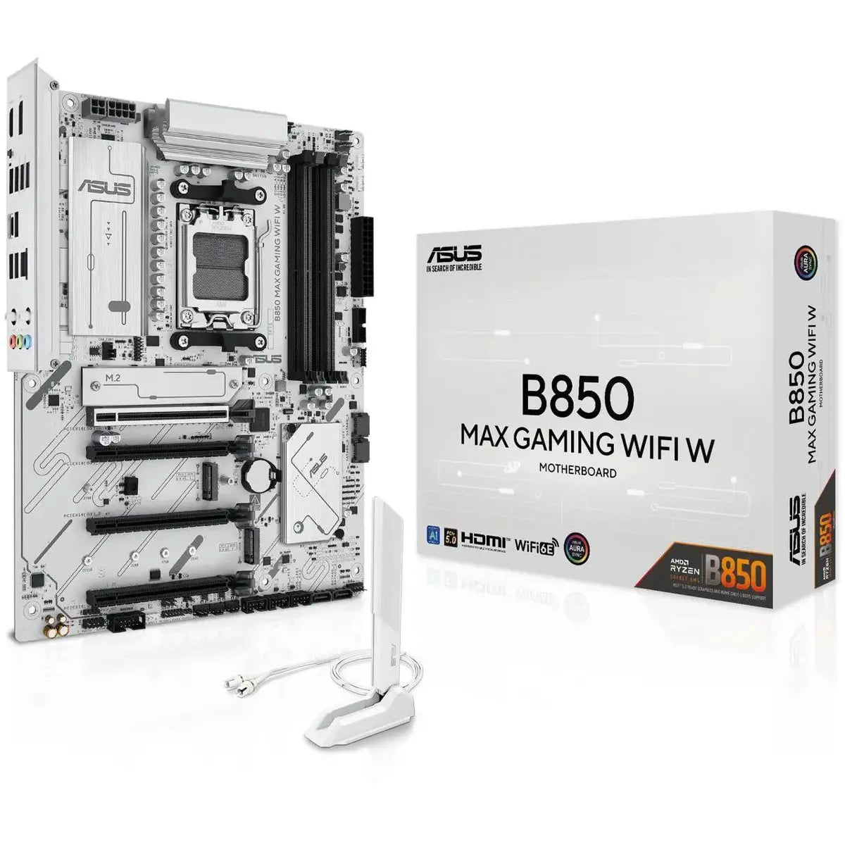 ASUS B850 Max Gaming WiFi W price in Pakistan at Mega Games, white AMD B850 AM5 ATX motherboard