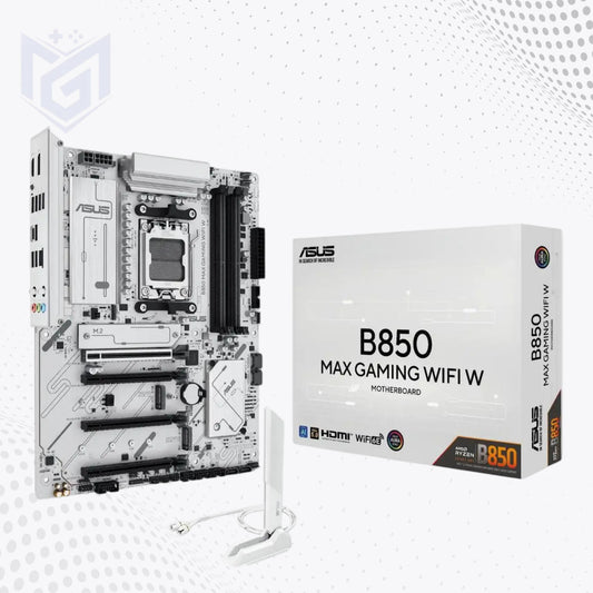 ASUS B850 Max Gaming WiFi W price in Pakistan at Mega Games, white AMD B850 AM5 ATX motherboard
