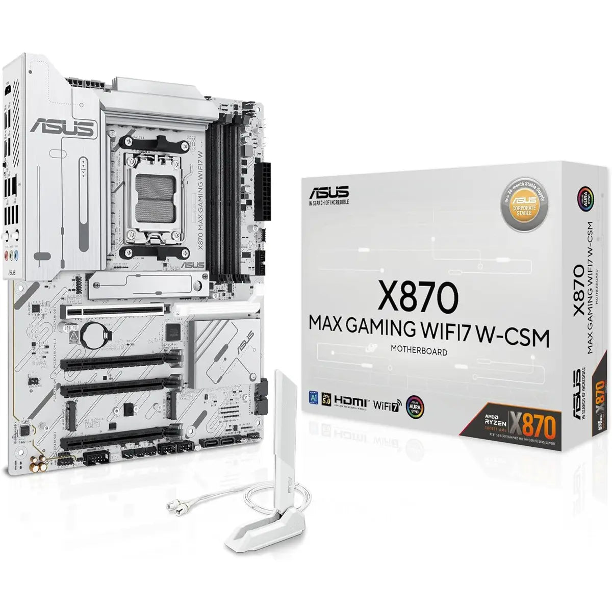 ASUS X870 Max Gaming WiFi7 W price in Pakistan at Mega Games, white AMD X870 AM5 ATX motherboard