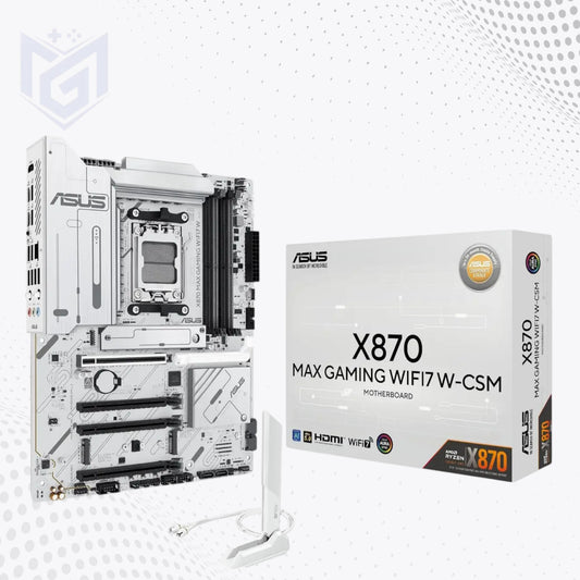 ASUS X870 Max Gaming WiFi7 W price in Pakistan at Mega Games, white AMD X870 AM5 ATX motherboard