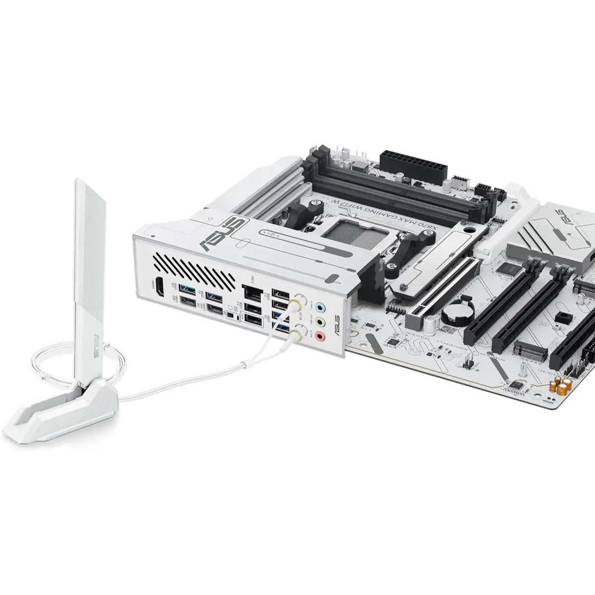 ASUS X870 Max Gaming WiFi7 W price in Pakistan at Mega Games, white AMD X870 AM5 ATX motherboard