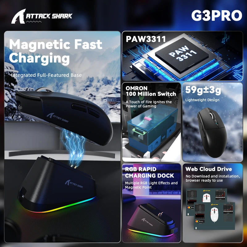 Attack Shark G3Pro Wireless Gaming Mouse Black Price in Pakistan - Mega Games