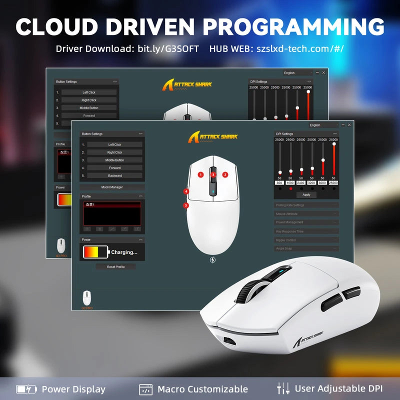 Attack Shark G3Pro Wireless Gaming Mouse White Price in Pakistan - Mega Games