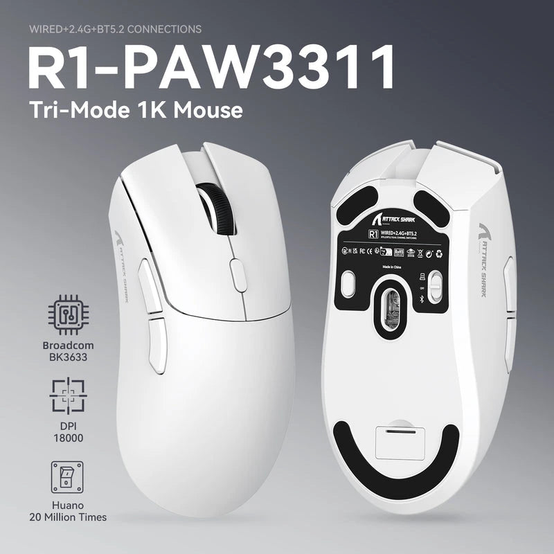 ATTACK SHARK R1 Wireless Gaming Mouse 59g Superlight White Price in Pakistan