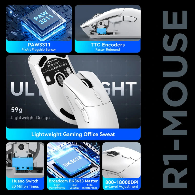 ATTACK SHARK R1 Wireless Gaming Mouse 59g Superlight White Price in Pakistan