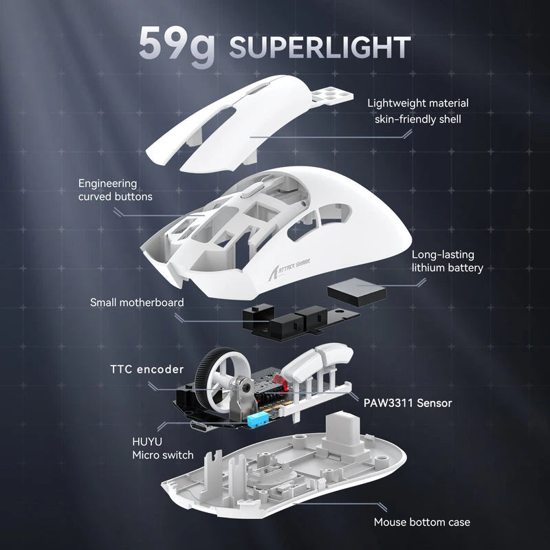 ATTACK SHARK R1 Wireless Gaming Mouse 59g Superlight White Price in Pakistan