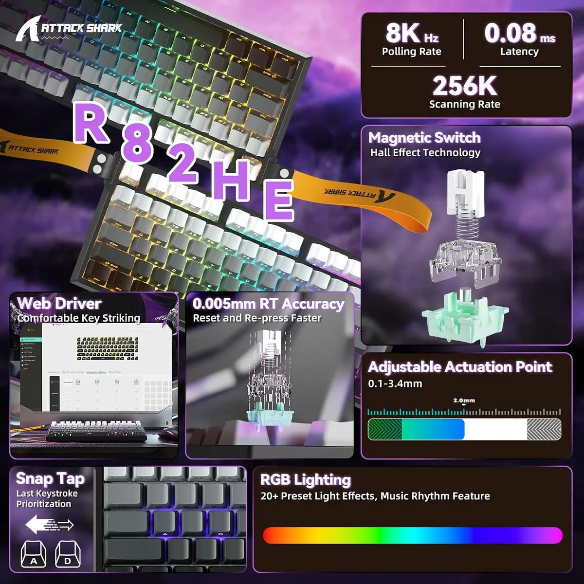 Attack Shark R82 HE Rapid Trigger Magnetic Gaming Keyboard Moonlight Price in Pakistan