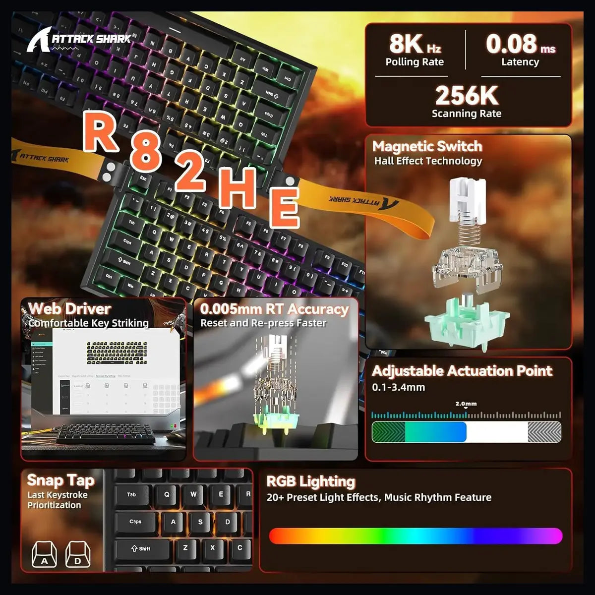 Attack Shark R82 HE Rapid Trigger Wired Gaming Keyboard Black Price in Pakistan