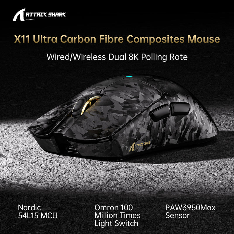 ATTACK SHARK X11 ULTRA Carbon Fiber Wireless 8K Gaming Mouse Price in Pakistan - Mega Games