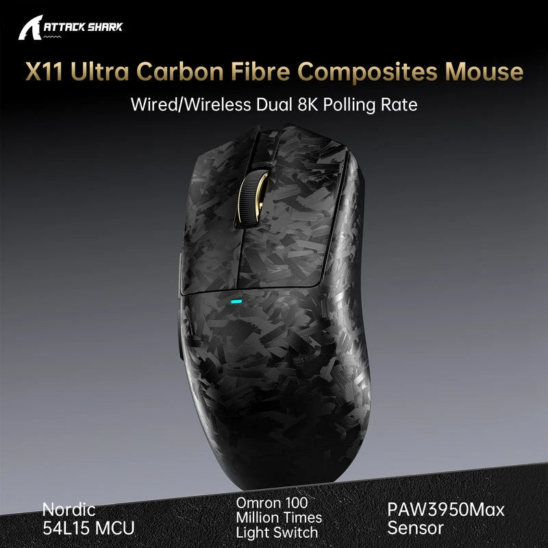 ATTACK SHARK X11 ULTRA Carbon Fiber Wireless 8K PAW3950MAX Gaming Mouse