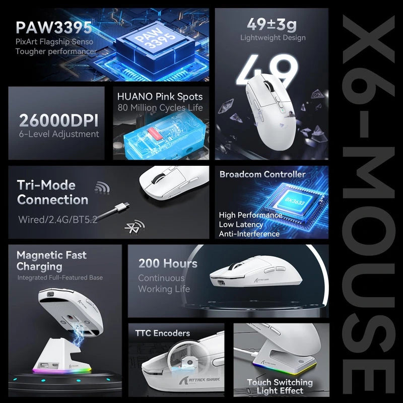 ATTACK SHARK X6 Three Modes Gaming Mouse White Price in Pakistan - Mega Games