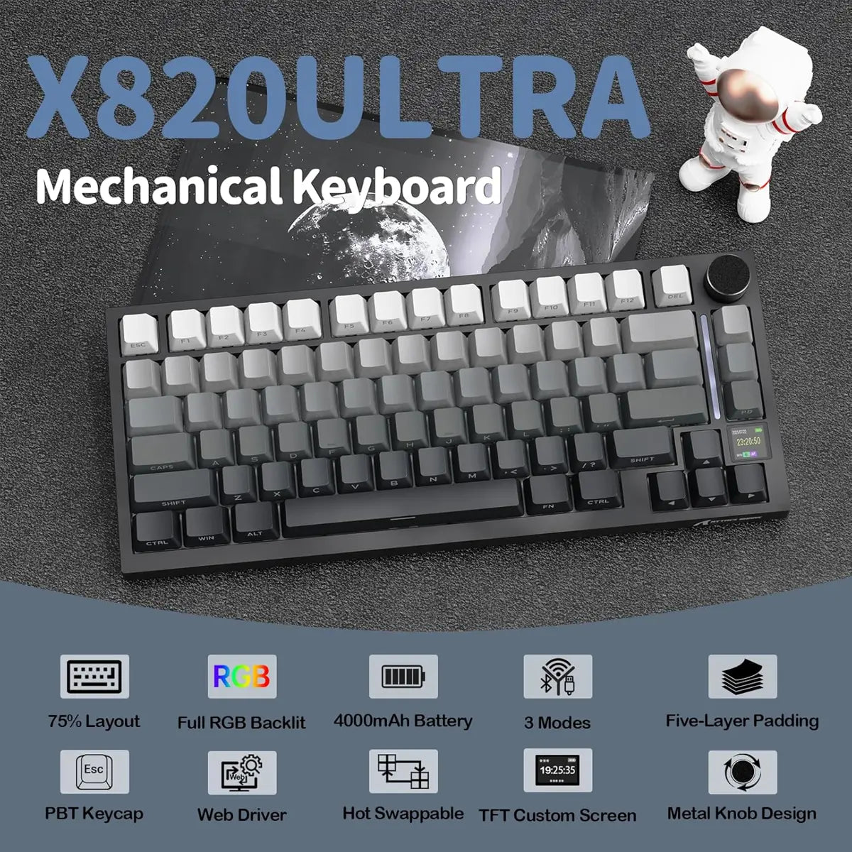 Attack Shark X820 Ultra Wireless Mechanical Keyboard Moonlight Price in Pakistan