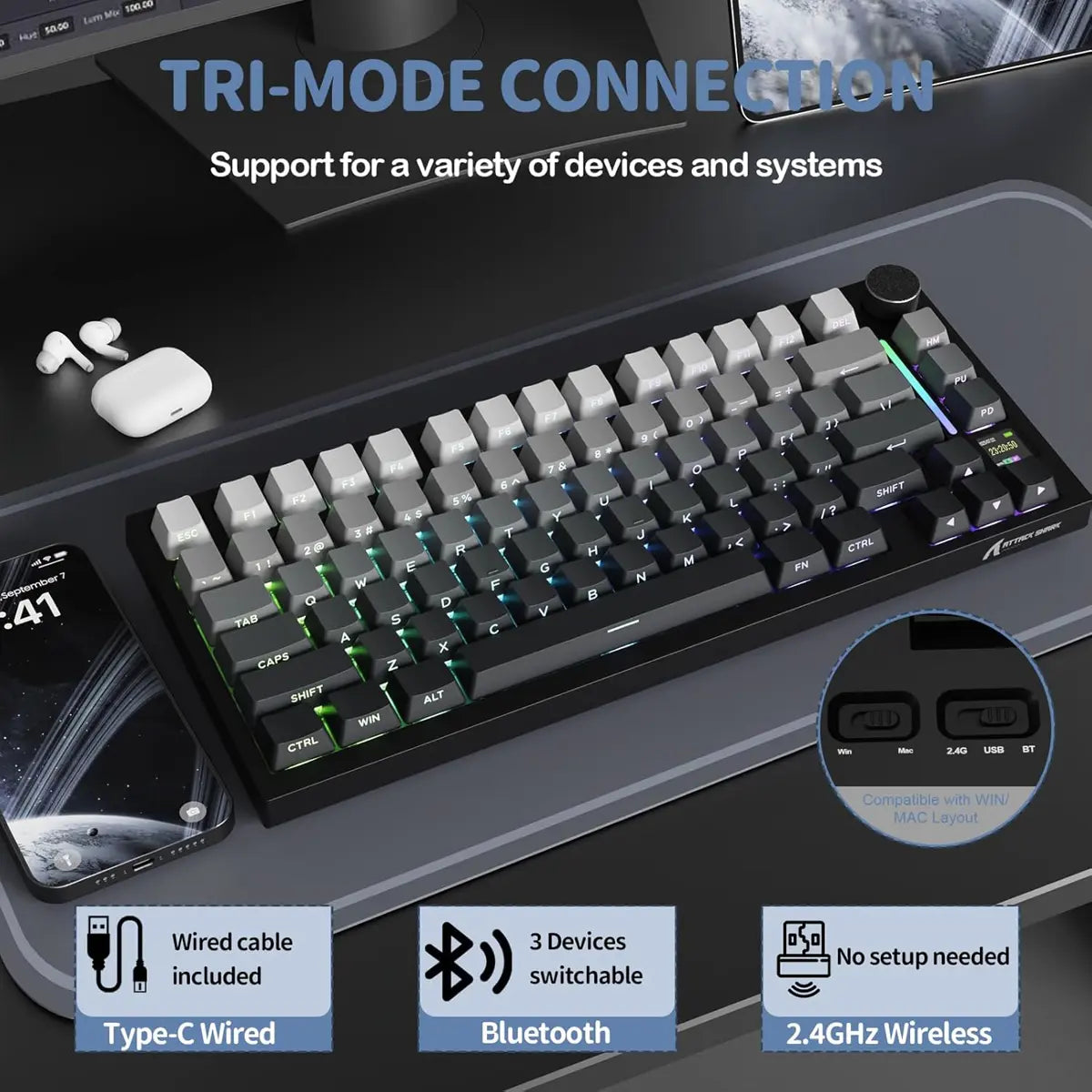 Attack Shark X820 Ultra Wireless Mechanical Keyboard Moonlight Price in Pakistan