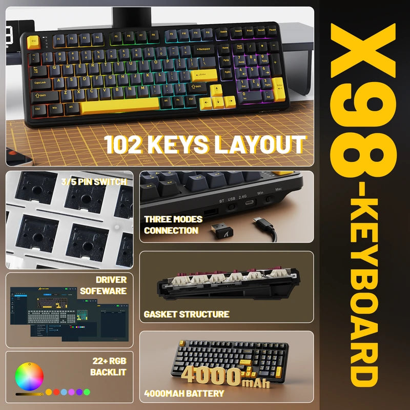 ATTACK SHARK X98 Pro Wireless Mechanical Keyboard Starry Black Price in Pakistan
